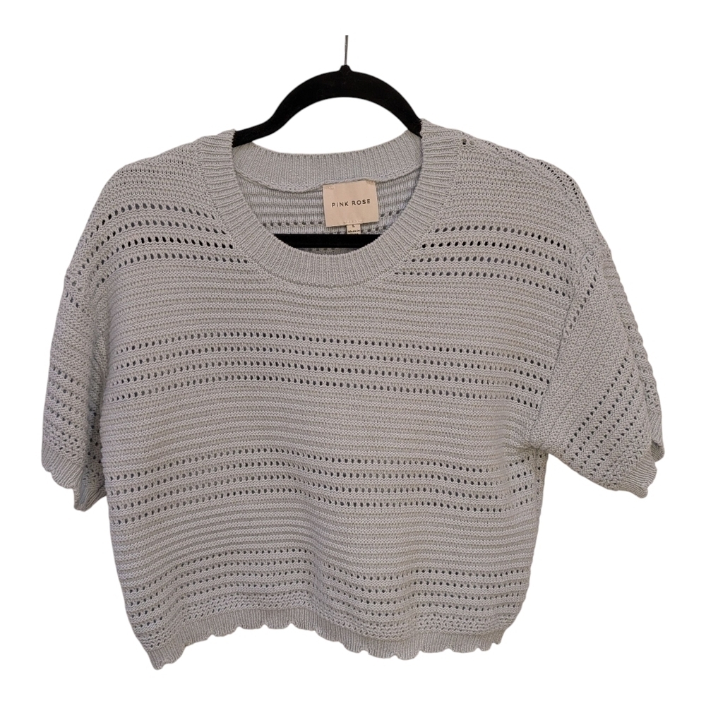 Pink Rose Light Blue Open-Knit Top